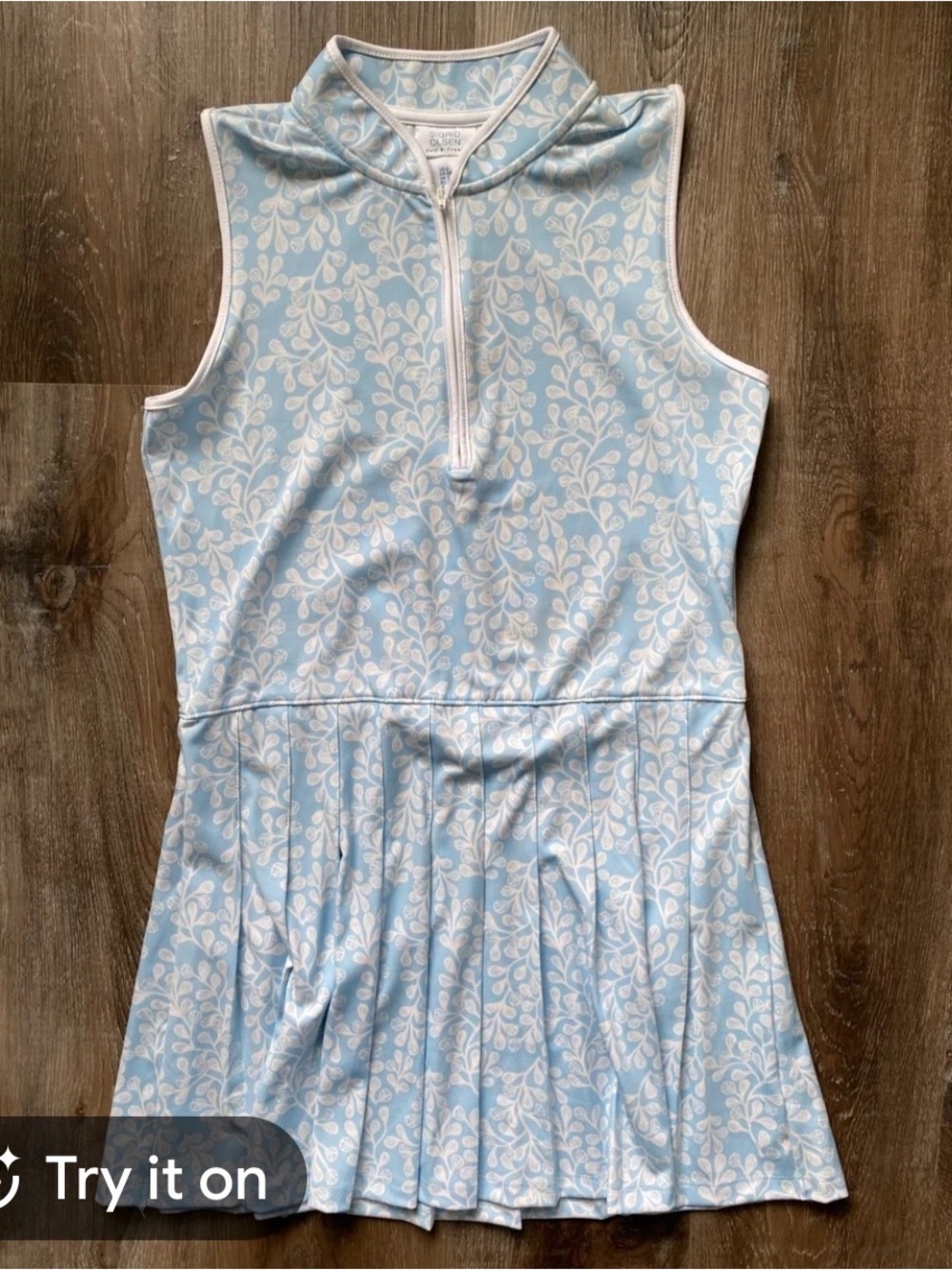 SIGRID OLSEN Golf & Tennis Dress~Ladies Size Large blue & white~floral